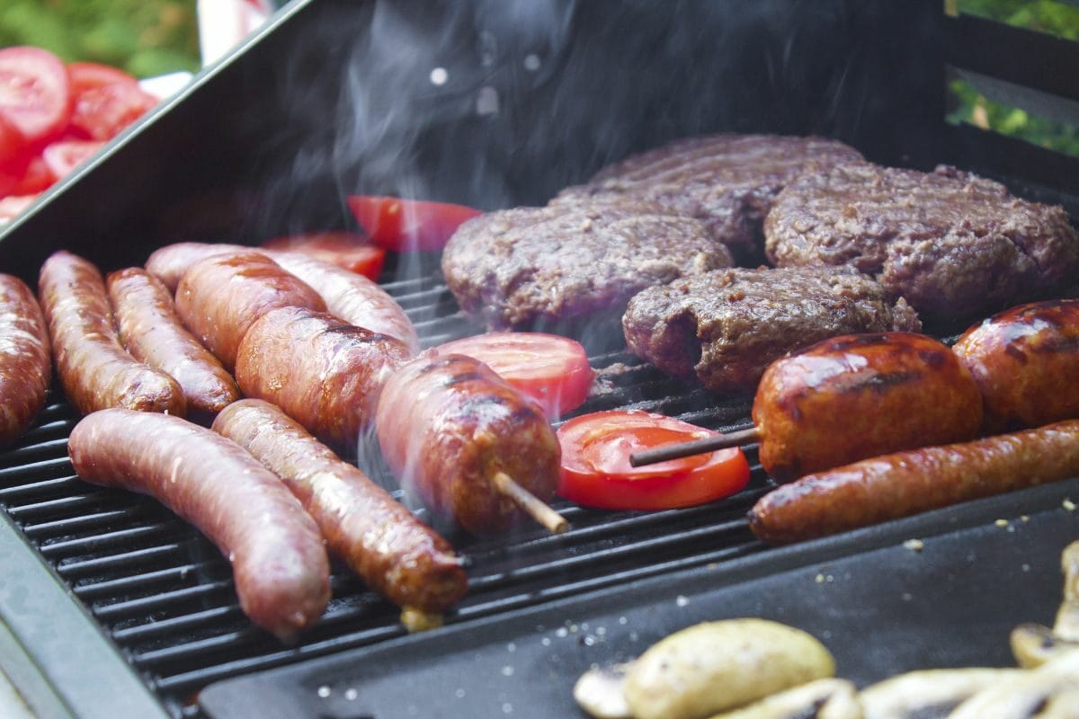 Meat and Sausages are Grilling on the Pellet Grill