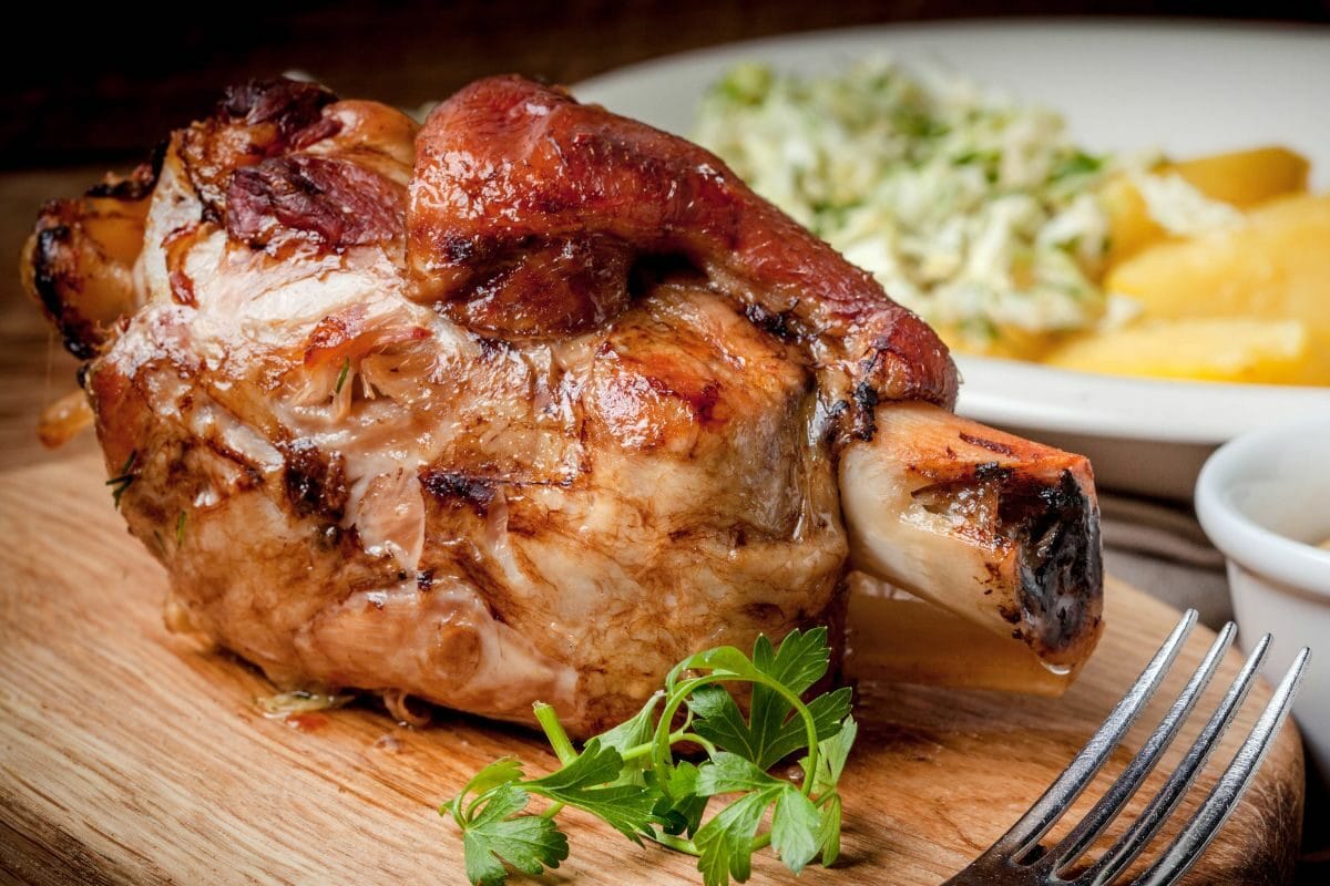 Roasted Pork Shank on the Wooden Board
