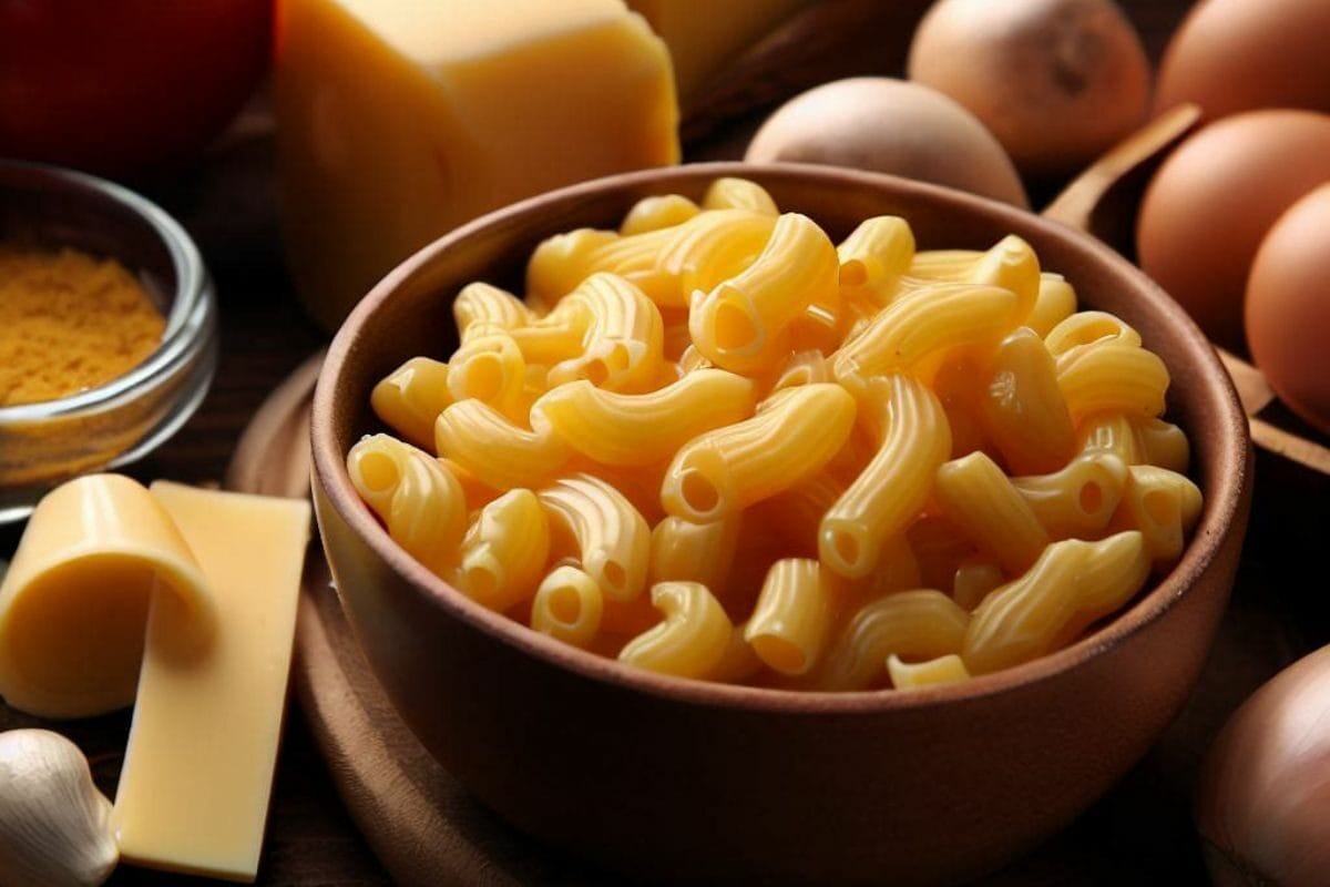 Bowl Filled with Macaroni and Cheese with Other Ingredients
