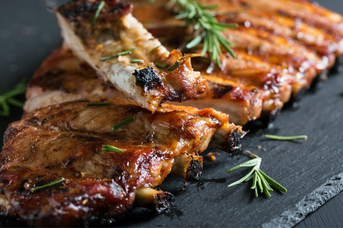 Cooked Pork Ribs with Rosemary Leaves