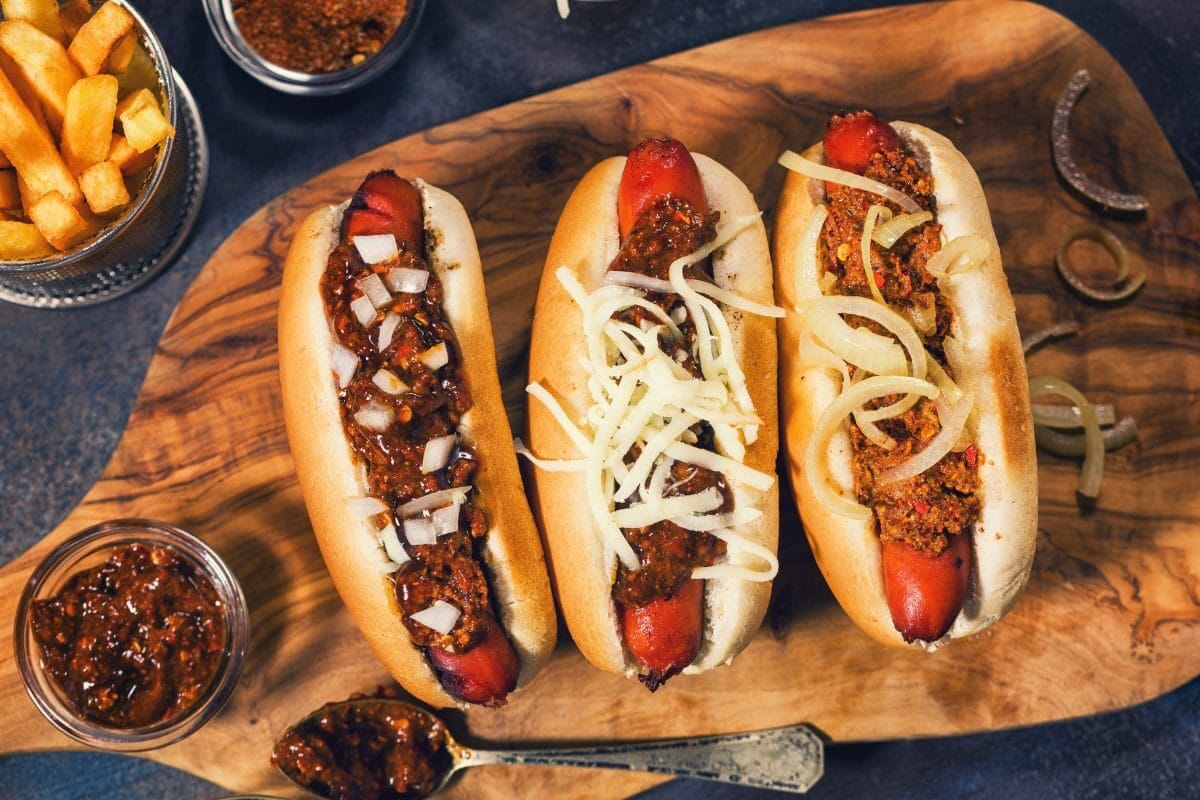 Freshly Grilled Chili Hot Dogs