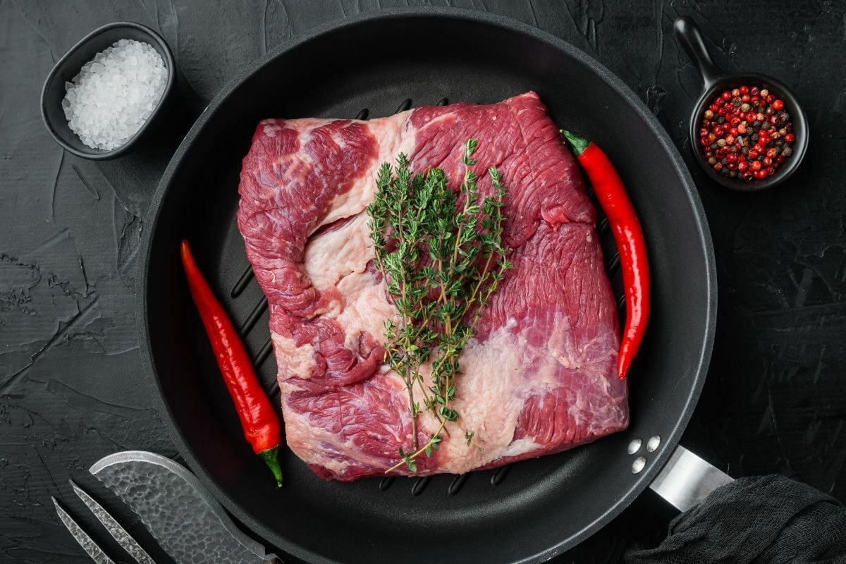 Raw Beef Belly on the Pan